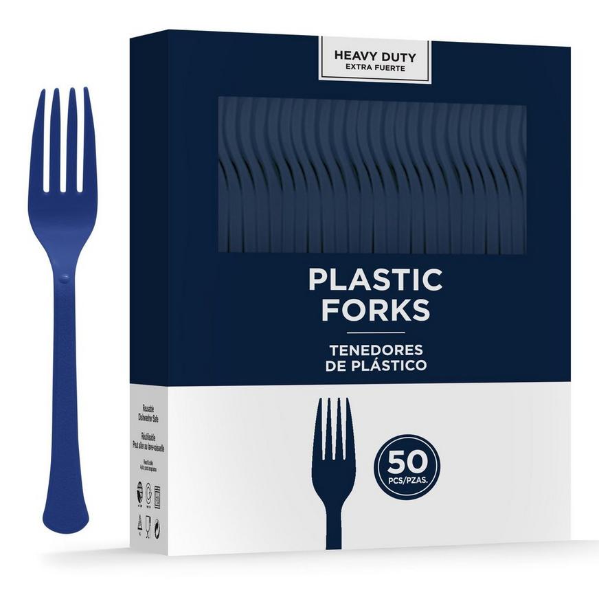 True Navy Heavy-Duty Plastic Forks, 50ct